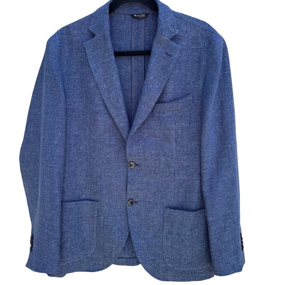 Massimo Dutti Blue Basketweave Italian Fabric Blazer Sport Coat Mens 42 Tailored